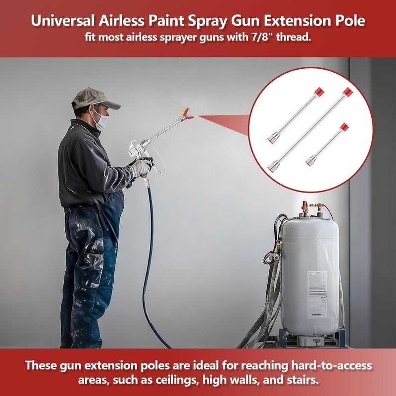 KUEDPEZ 3 Packs 8/12/15 inch Airless Paint Sprayer Extension Pole with Red Guard | Universal | 7/8" Thread, Fit for Graco, Wagner & Titan Sprayers, Durable Multi-Size Painting Extension Wands Kit - Image 2